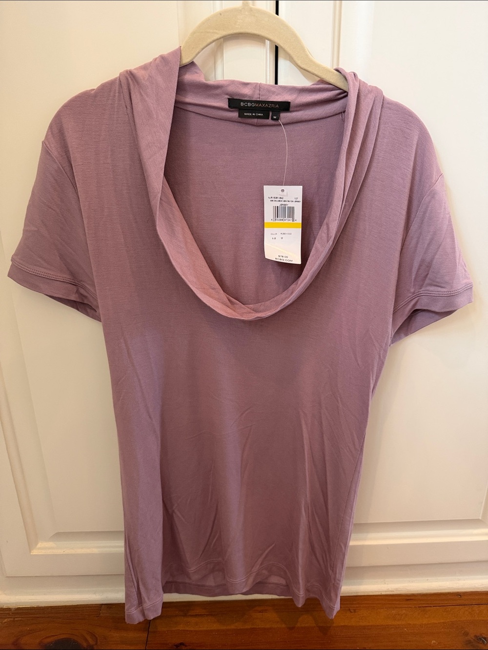 BCBGMaxAzria Light Purple Cowl-Neck Short Sleeve Jersey Tee